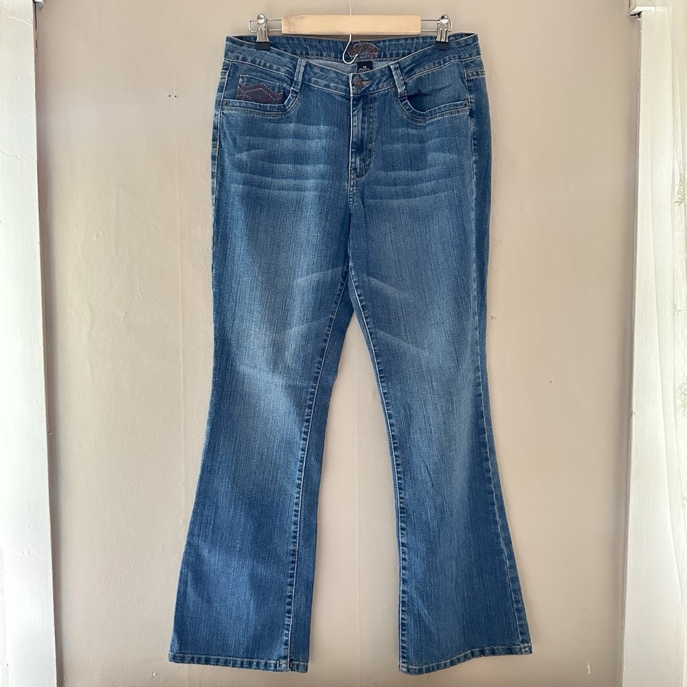 Kikit Womens Flare Jeans Size 10 Denim Embroidered Bootcut Casual 90s Y2K Retro